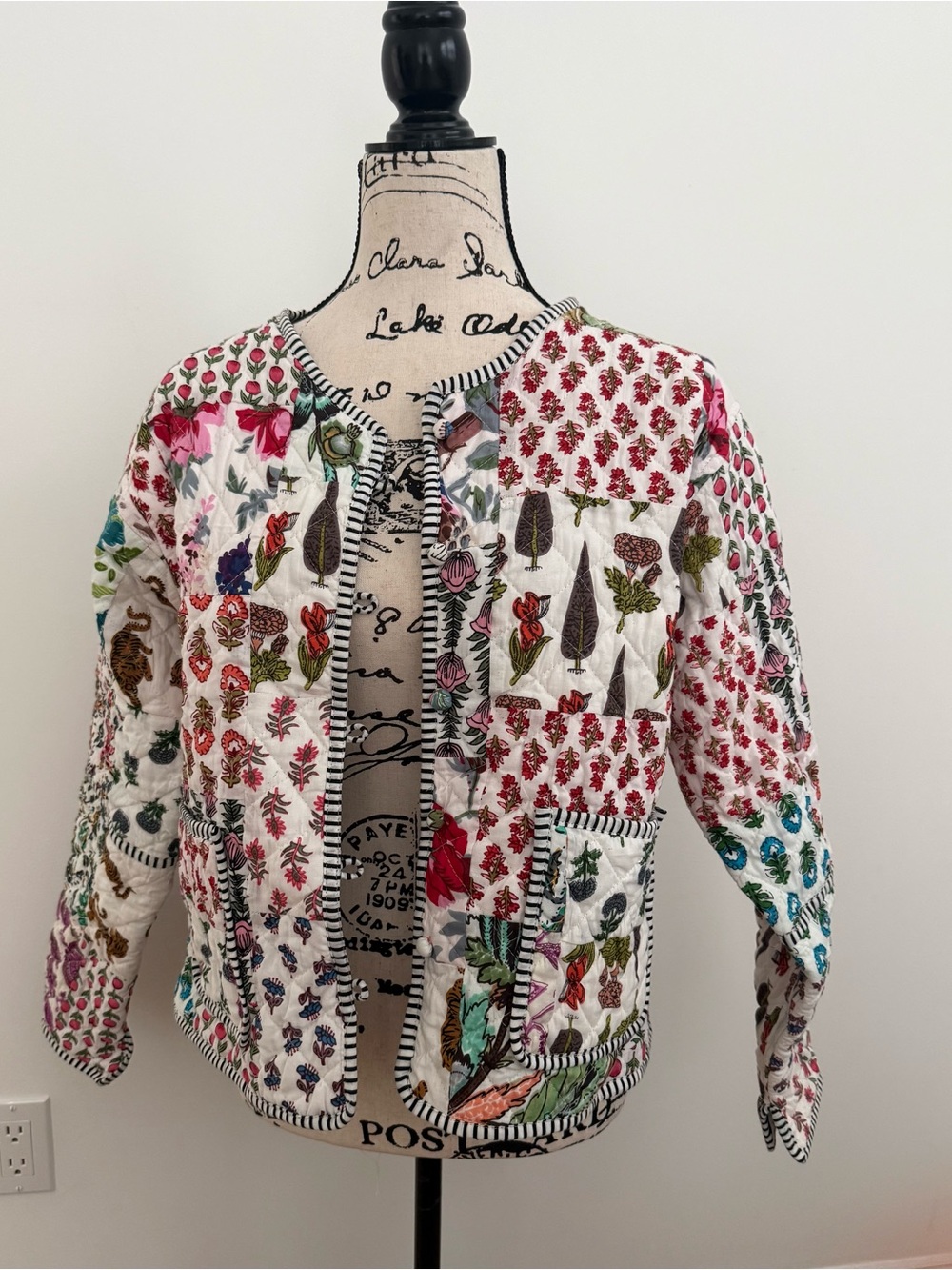 Indian Floral Botanical Print Reversible Quopted Jacket Sz L